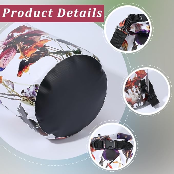 Floating Waterproof Dry Bag Backpack 5L Lightweight Floral Pattern PVC Roll Top Dry Sack Bag for Kayaking Boating Camping Fishing Swimming Beach Rafting Hiking Outdoor Activities