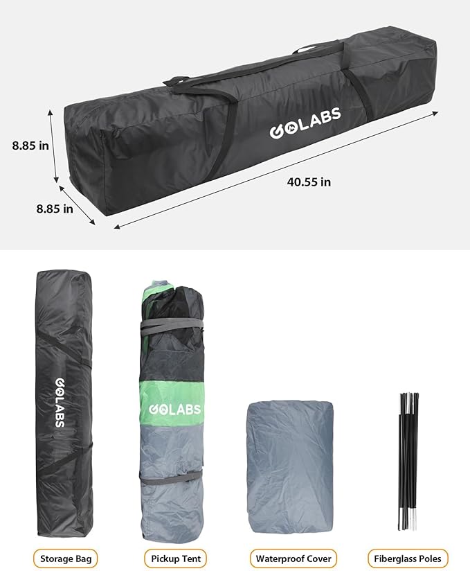 Golabs Truck Bed Tent for 5-6 Ft Bed, 8-Minute Easy Setup by Pre-Assembled Design, Waterproof PU2000mm, 2-Person Portable with Extra Rainfly Cover for Camping & Outdoor, Includes Storage Bag