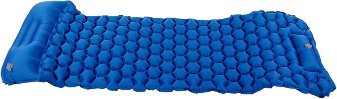 Inflatable Camping Sleeping Pad Mat, Ultra Lightweight Air Cushion Mattress for Tent Hiking Travel, 2 Way Valve Design with 40D Nylon Fabric and TPU Laminate, Compact Foldable (Blue)