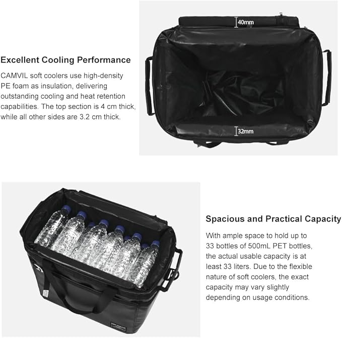 Collapsible Soft Cooler Bag, 48 Can Collapsible Insulated Ice Chest, Large Leakproof Camping & Travel Cooler Bag for Camping, Beach,Car, Fishing, Outdoor, Picnic- 35 Quart