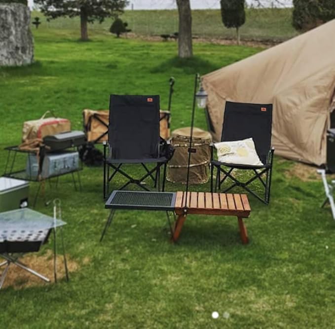 CAMPINGMOON Portable Camping Chair High Back Foldable Cotton Canvas Campfire Low Style Relaxing Coyote Brown F-1002C-CF