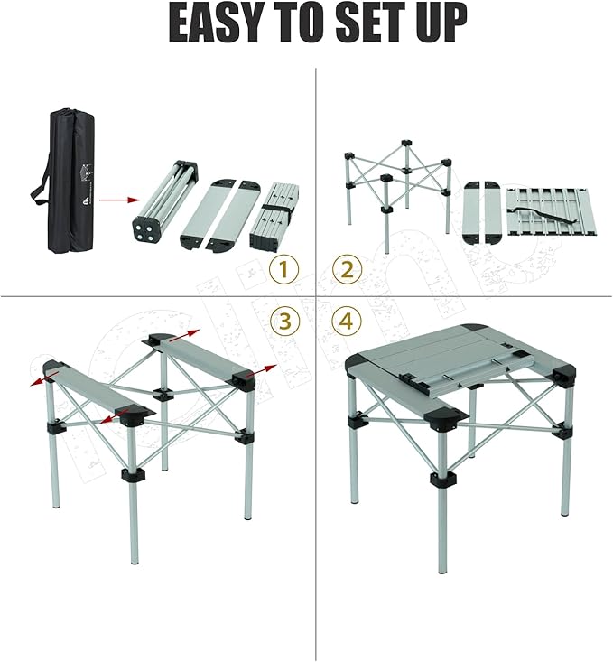 iClimb Lightweight Stable Alu. Folding Square Table Roll Up Top with Carry Bag for Camping Picnic Backyards BBQ Camp Kitchen (Black, M)