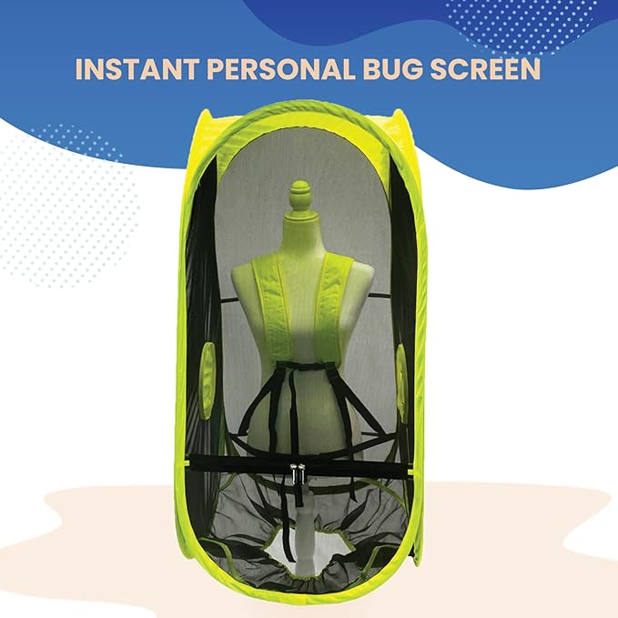 WeatherPod Short Bug-Screen Walking Pod – Pop-Up Wearable Mosquito & Bug Screen with Mesh – Fine Gauge, Fully Enclosed Personal Bubble – Safety Yellow