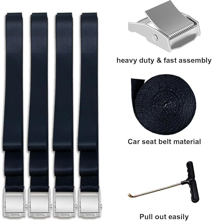 Eurmax USA Trampoline Stakes Heavy Duty Trampoline Parts Corkscrew Shape Steel Stakes Anchor Kit with T Hook for Trampolines -Set of 4 Bonus 4 Strong Belt,Silver