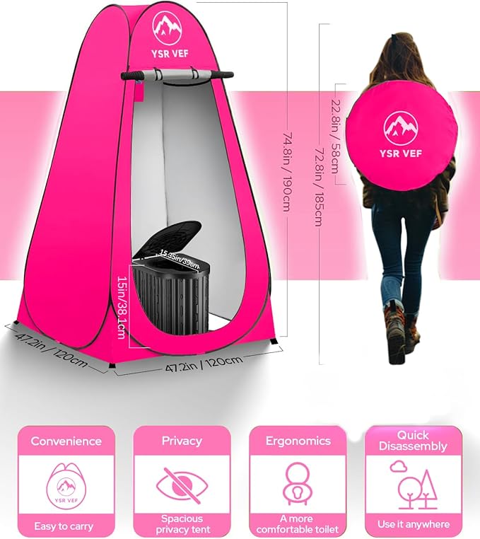 Camping Toilet with Pop-Up Privacy Tent and Liquid Waste Gel, Portable Toilet for Camping with Large Tent, Ergonomic Potty Provides Enhanced Comfort, Suitable for All Ages