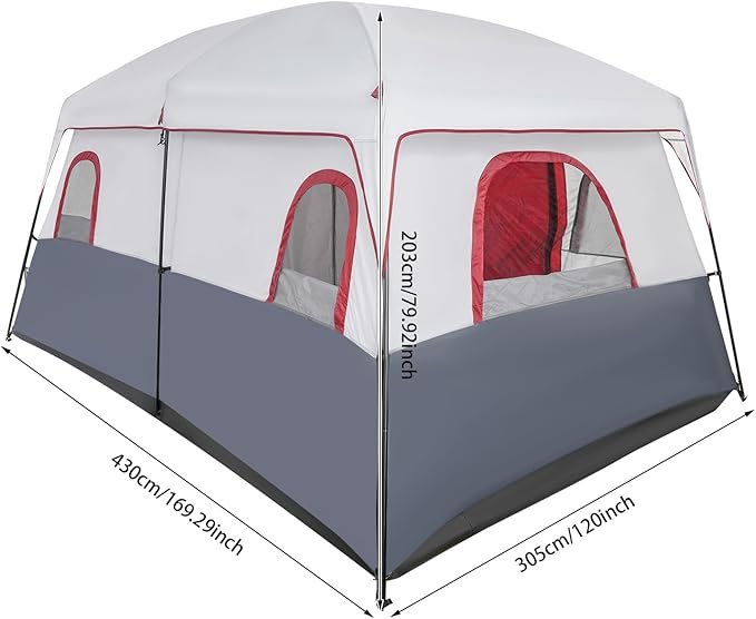 Camping Tent 8-12 People Outdoor Camping Tents, 5 Large Mesh Windows, Double Layer, Divided Curtain, Family Tent for Outdoor Camping and Backyard with Carrying Bag