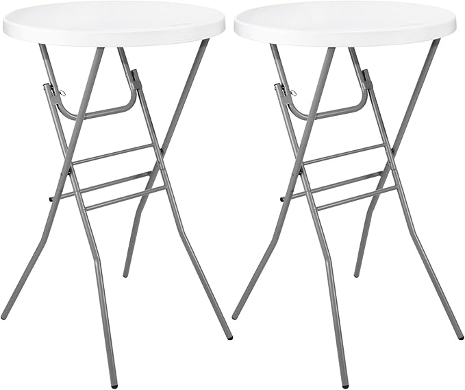 Cocktail Table 28in Folding Round High Top Indoor Outdoor with Removable Legs, Tall Bistro Foldable Bar Height Table for Parties, Patio, Backyard, Dining, Wedding, White- 2PCS