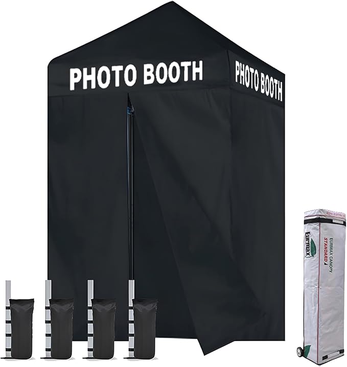 Eurmax USA 5'x5' Pop-up Canopy Portable Photo Booth Tent for Events Wedding Photobooth for Professional Photos Photo Studio Photo Booth System with Roller Bag，Bonus 4 SandBags (Black)