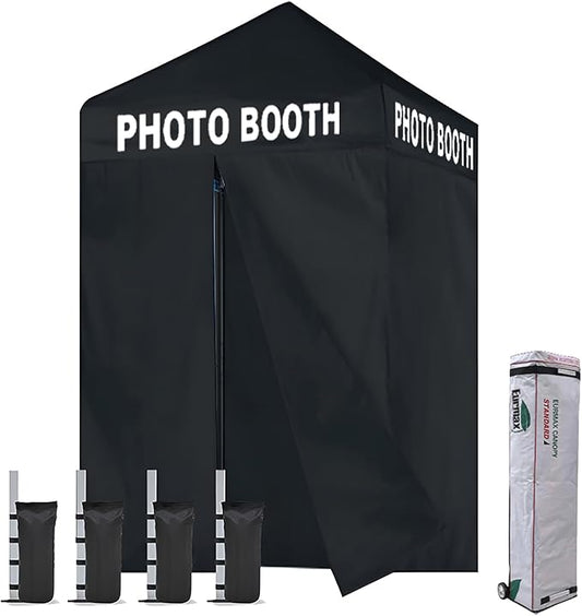 Eurmax USA 5'x5' Pop-up Canopy Portable Photo Booth Tent for Events Wedding Photobooth for Professional Photos Photo Studio Photo Booth System with Roller Bag，Bonus 4 SandBags (Black)