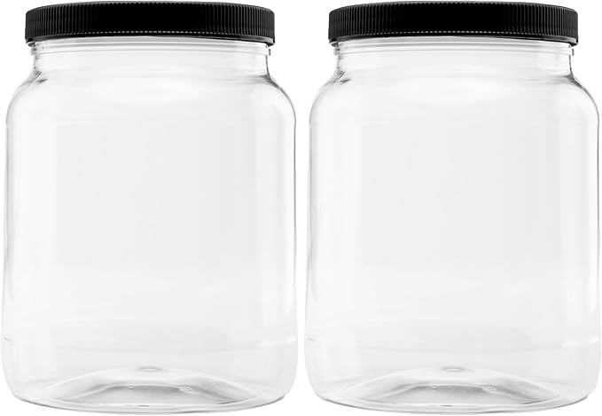 Plastic Storage Jars with Leak Proof Lids, BPA Free, Hand Wash Only (64oz, 2PK Black)