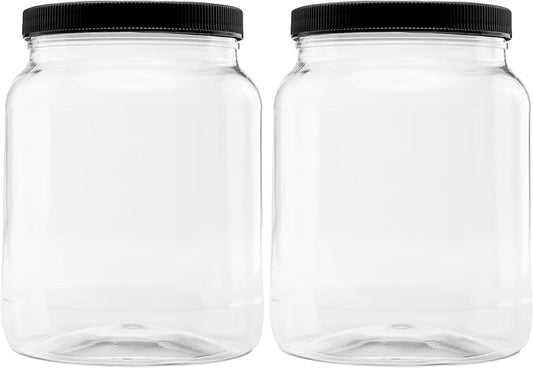 Plastic Storage Jars with Leak Proof Lids, BPA Free, Hand Wash Only (64oz, 2PK Black)