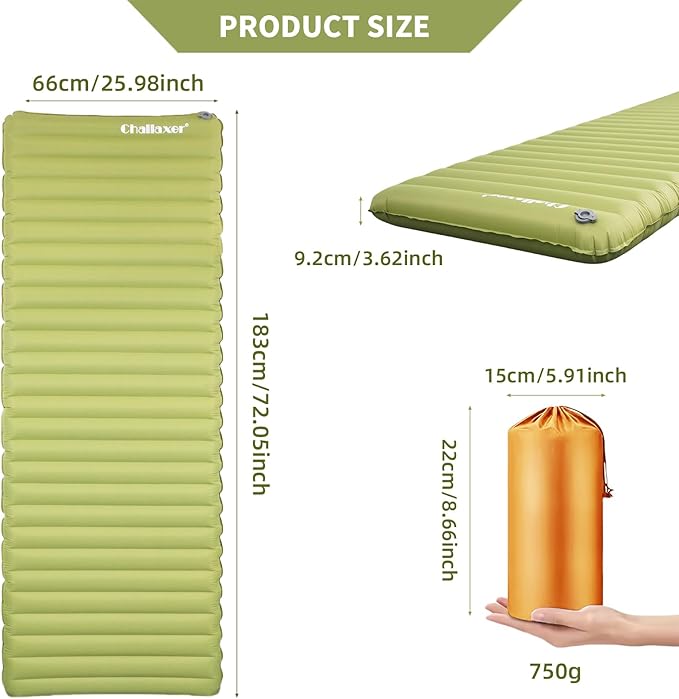 Ultralight Insulated Inflatable Sleeping Pad, 6.9R for Camping & Backpacking, 72x26in, 3.62" Thickness, Waterproof & Easy Inflation