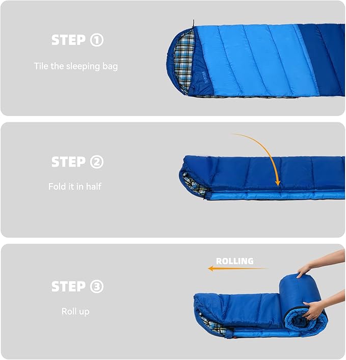 Cotton Flannel Liner Sleeping Bag for Adults Teens Kids, Cold Weather & Warm, 3 Seasons, Lightweight Compact Camping Essentials Equipment, Hiking, Outdoor, Travel