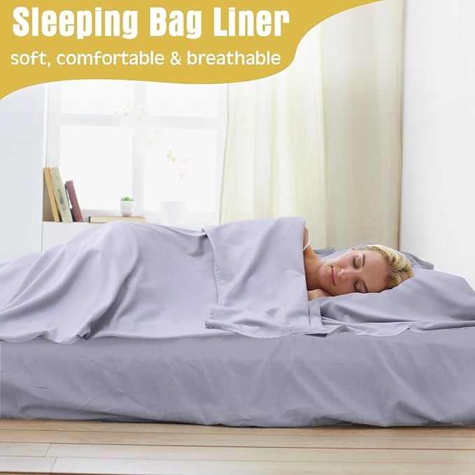 2 Pack Sleeping Bag Liner Portable Polyester Microfiber Adult Sleep Sack with Pocket Bag Travel Self Tan Sheets for Hotel Summer Camping Hiking Business Outdoor Indoor