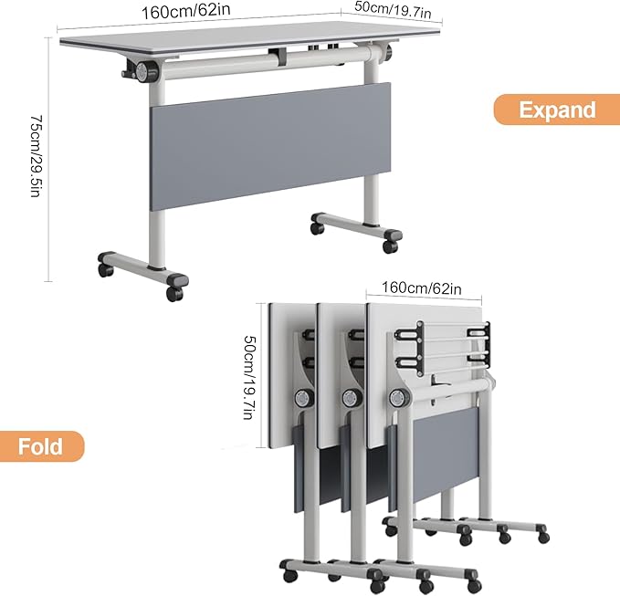 2Packs Conference Room Table Foldable, Rectangular and Space-Saving Desk for Meetings, Offices, and Classrooms Heavy Duty, Sturdy Construction Easy Setup (White 61 * 19.6 * 29.5Inch)