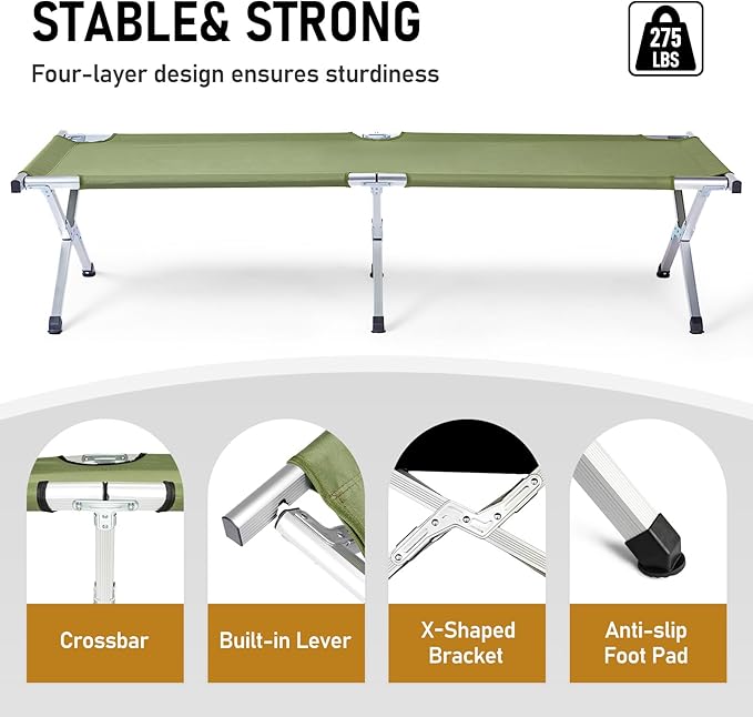HOMSUPPLIE'S Folding Camping Cot,Outdoor Portable Camp Bed, Sleeping Cots with Carry Bag (Green)
