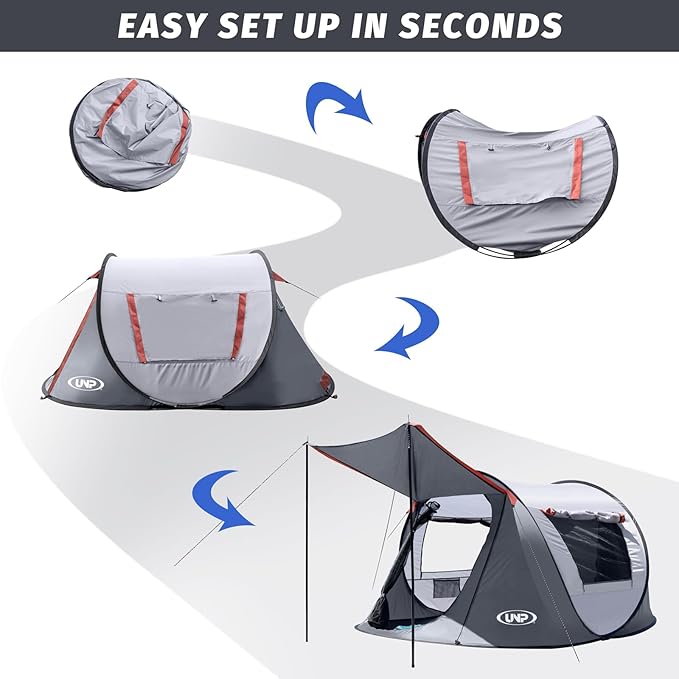 Pop-up Tent, 3 Person Camping Tent, Instant Portable Beach Tent, Easy Pop Up Shade Tents 2 Doors for Camping Hiking & Traveling with Carrying Bag