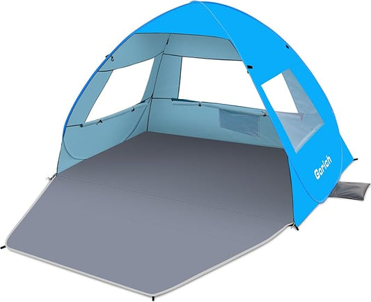 Gorich Easy Pop Up Beach Tent for 3-4 Person, UPF 50+ UV Protection Beach Umbrella Sun Shelter, Portable Lightweight Shade with Easy Foldable & Instant Setup