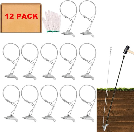 30 Inch Earth Anchors, (12 Pcs) 1000LBS Ground Earth Anchors Set for Trapping Securing Camping Tents Sheds Swing Green House, Easy to Use Heavy Duty Retaining Wall Anchors