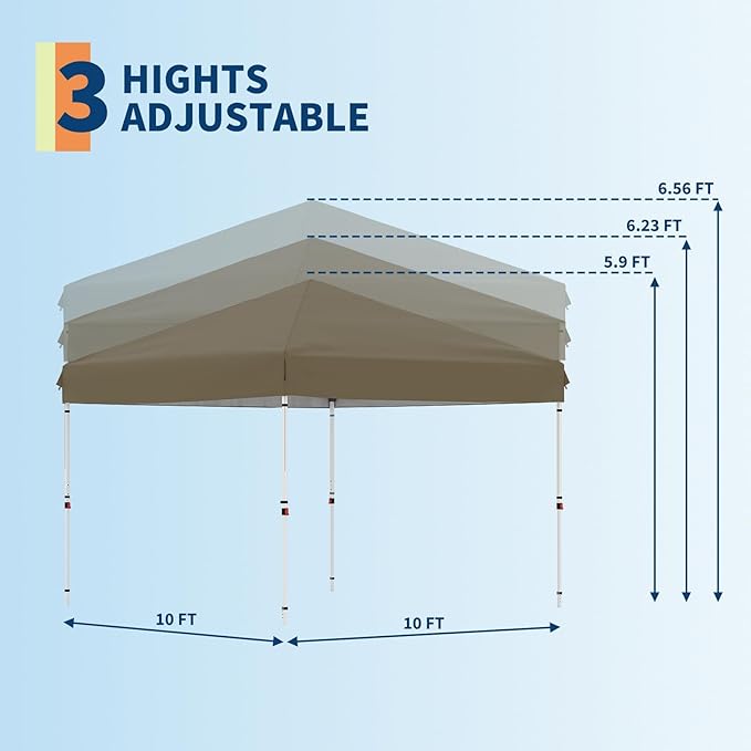Garvee 10x10 Pop Up Canopy Tent, Heavy Duty Commercial Instant Shelter with One-Person Setup, UPF 50+ Waterproof, 100 Sq Ft Shade for Outdoor Events, Camping, Farmers Market