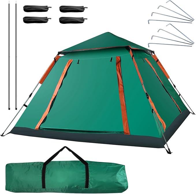 4-6 Person Pop-Up Camping Tent, Portable Instant Setup Family Tent with 2 Windows, for Hiking, Backpacking & Outdoor Adventures, Waterproof & Windproof