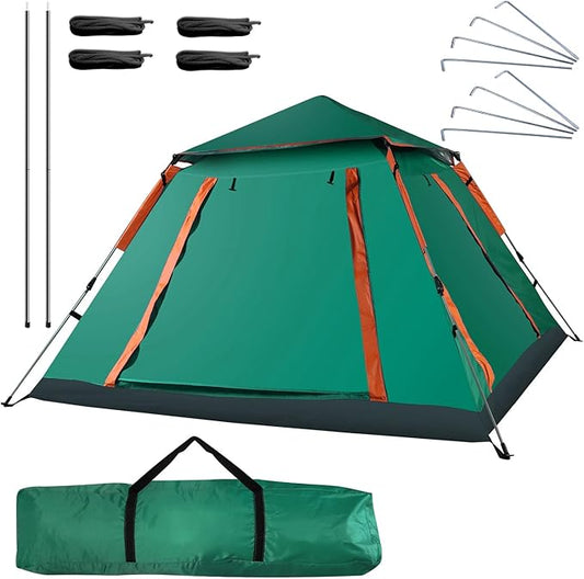 4-6 Person Pop-Up Camping Tent, Portable Instant Setup Family Tent with 2 Windows, for Hiking, Backpacking & Outdoor Adventures, Waterproof & Windproof