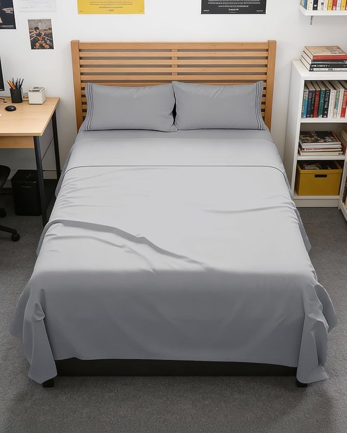 Full XL Bed Sheet - 4 Piece Full XL Bed Sheets Set - Soft, Breathable & Cooling - Hotel Luxury Bedding for Women, Men, Kids, Teens, Boys & Girls - Deep Pockets, Comfy, Fade & Wrinkle Free - Steel Blue