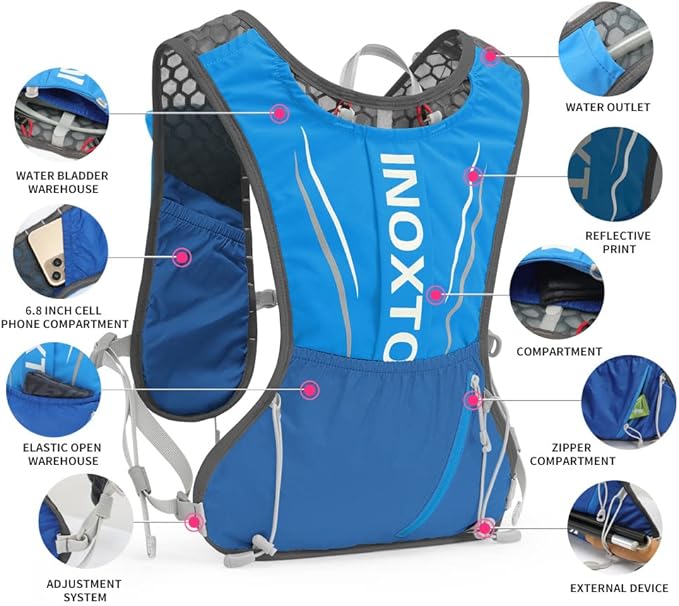 IX INOXTO Running Hydration Vest for Men Women Water Backpack for Running 3L Running Hydration Pack for Trail Running Marathon Race Hiking