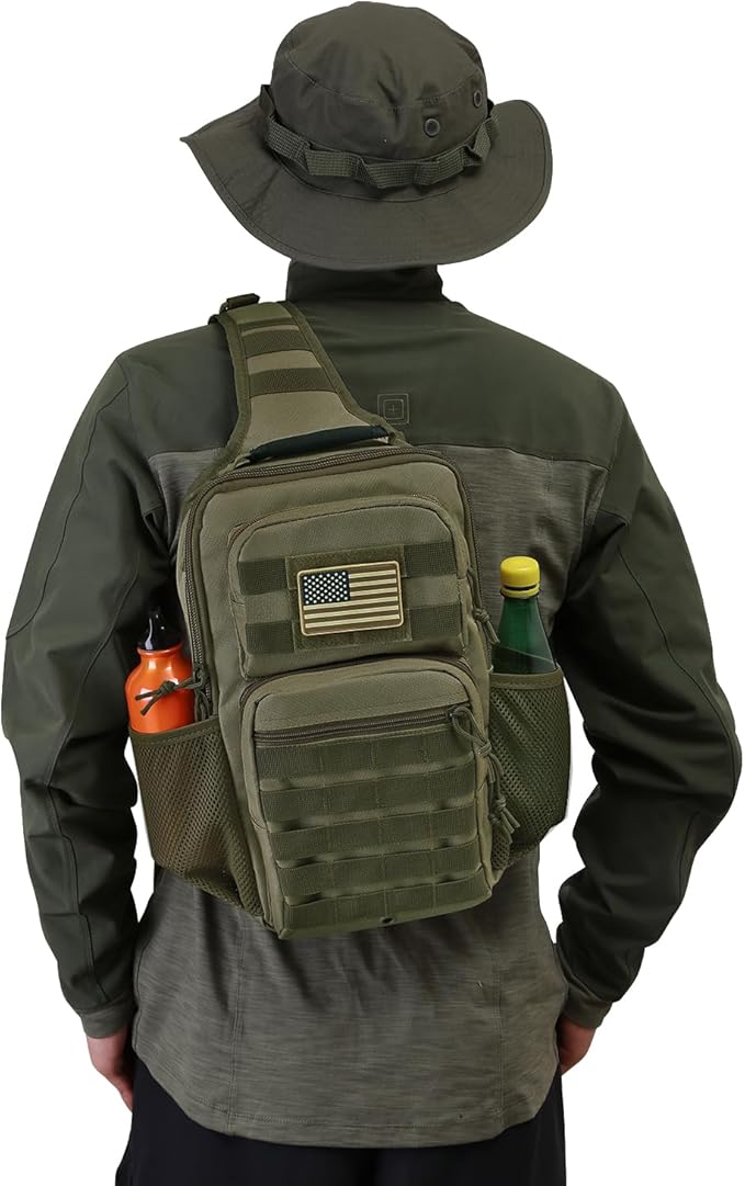 Rover Sling Pack Tactical Shoulder Sling Bag Backpack with Bottle Holder Crossbody Chest Bag, Olive