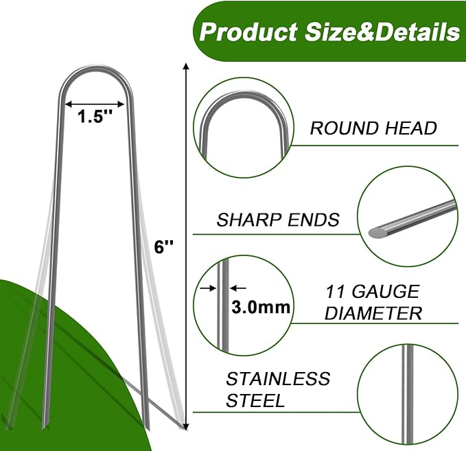 AAGUT 16 Pack Garden Landscape Staples 6 Inch Soaker Hose Stakes 11 Gauge Drip Line Irrigation Stakes Water Hose Hooks Galvanized Lawn U Pins Sod Nails for Chicken Wire, Drip Tubing, Dog Fence