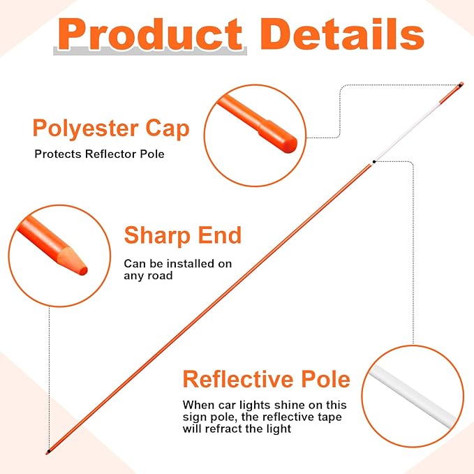 250 Pcs 48 Inch Driveway Marker Driveway Reflectors 1/4 Inch Dia Plow Stakes Reflective Driveway Markers Poles Fiberglass Snow Stakes with Reflective Tape for Easy Visibility