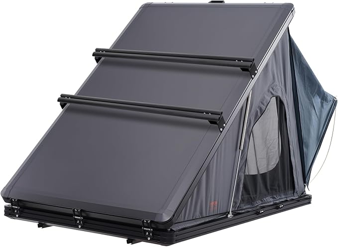 VEVOR Rooftop Tent Hard Shell, 2-3 Person Aluminum Roof Top Tent Hardshell with Tri-Color LED Light, Thick Mattress & 1 Window, Waterproof Windproof Overland Camping Car Roof Rack for Jeep SUV Pickup