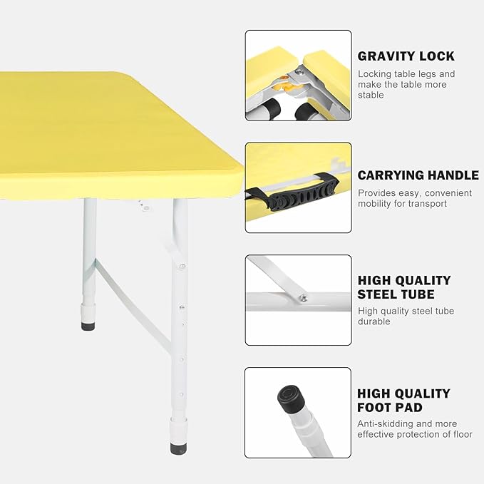 Portable Plastic Folding Table 4ft/6ft/8ft Heavy Duty White Black Picnic Dining Table Fold-in-Half for Camp Party Kitchen Indoor Outdoor