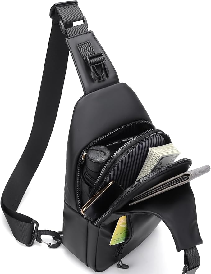 Waterproof Sling Bag for Men Crossbody Bag Shoulder travel Backpack Sling with USB Charging Port Anti Theft Cross Body Bag Chest Daypack for Hiking Sports Running Women-Black