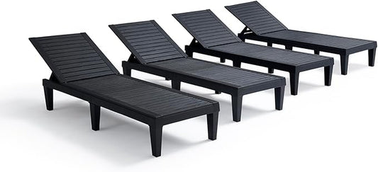 Nestl Patio Chairs - Black Chaise Lounge Chair Outdoor, 5-Position Adjustable Sun Tanning Chair, Waterproof Pool Lounge Chairs Set of 4, Reclining Lawn Chair, Lightweight Outdoor Lounge Chairs
