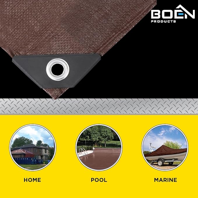 Multi-Purpose Large Tarp Waterproof Cover | Brown, 16' x 20' 5 Mil Thick | Rip Proof Tarps | Thick Weave Material, UV Resistant Great for Tarpaulin Canopy Tent, Boat, RV or Pool Cover
