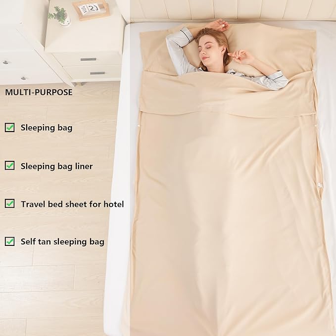 Sleeping Bag Liner Camping Adult Sleep Sack Lightweight Travel Sheet for Hotel Bed Compact Ultralight Essential Cleaning Supplies Kit Travel Bedding Set for Backpacking