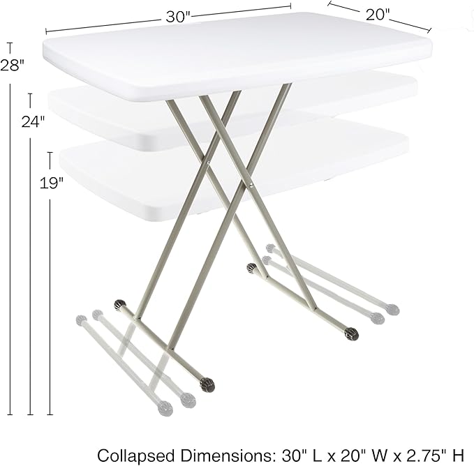 Everyday Home Folding Table - Lightweight Portable Folding Desk - Small Plastic Table for Camping, Playing Cards, and Crafting (White)