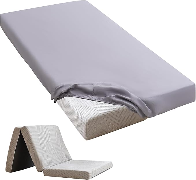 Cot Sheets 25" x 75" Small Single Sheet Fitted for Milliard Trifold Mattress Folding/RVs Bunk/Guest Beds/Army Cots/Travel Size Mattress, Ultra Soft & Breathable Bottom Cover(Gray, Single,4")