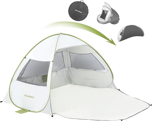 EchoSmile Pop Up Beach Tent for 4 Person Family, UPF 50+ Sun Shelter & Waterproof Beach Shade for Kids, Automatic Easy Setup Portable Cabana for Outdoor Travel (Green)