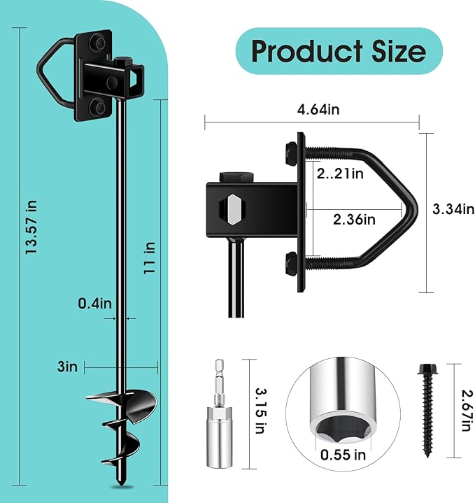 Ground Anchors Heavy Duty, Multi-Purpose Trampoline Anchors Stakes with 3" Wider Spiral Blades, Mobile Home Anchor for Trampoline, Storage Shed, Swing Sets, Carports(13"-4pcs)