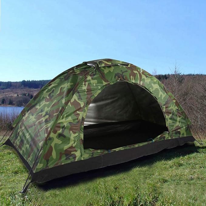 Lightweight Backpacking Tent, Outdoor Camouflage UV Protection Waterproof One Person Tent for Camping Hiking