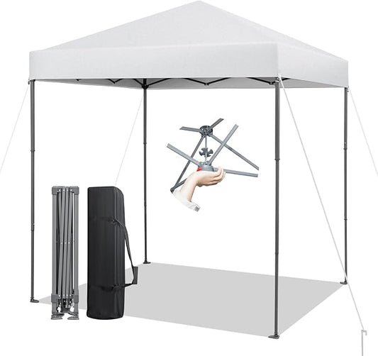 Tangkula 6.6x6.6 Ft Pop Up Canopy, 1 Person Instant Setup Portable Canopy Tent with Center Lock, UPF 50+ Sun Protection, 8 Stakes, 4 Ropes, Carrying Bag