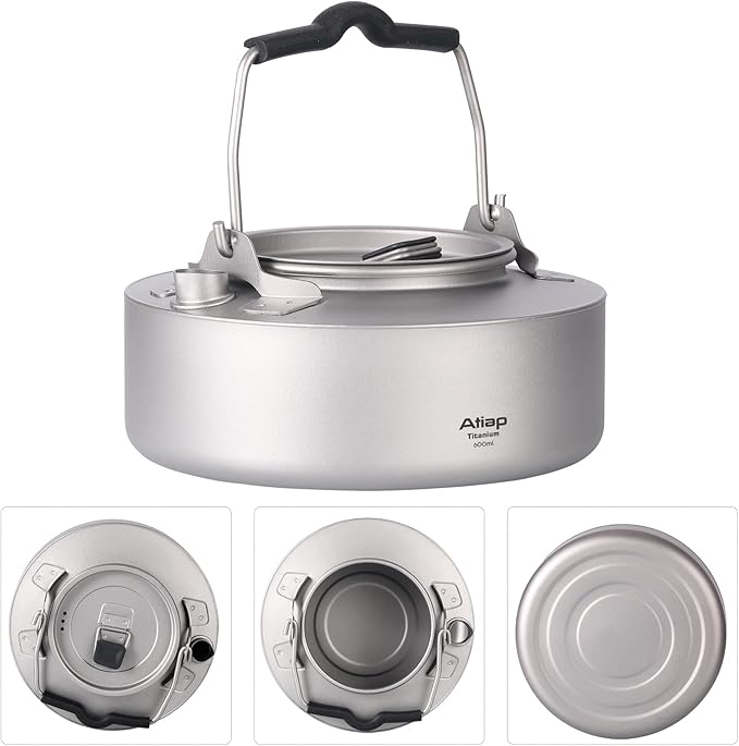 Titanium Kettle Coffee Tea Pot 0.6L/ 1L with Mesh Bag Portable for Outdoor Camping (Ta9081-0.6L)