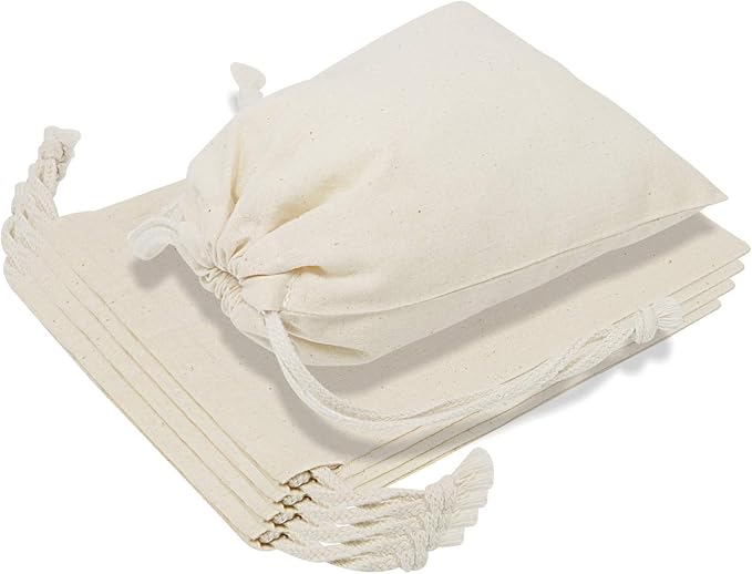 TOPDesign 12-Pack 6” x 8” Reusable Produce Bags, Muslin Bags with Drawstrings for Shopping & Storage, 100% Natural Cotton Bags, Washable, Biodegradable, Food Safe