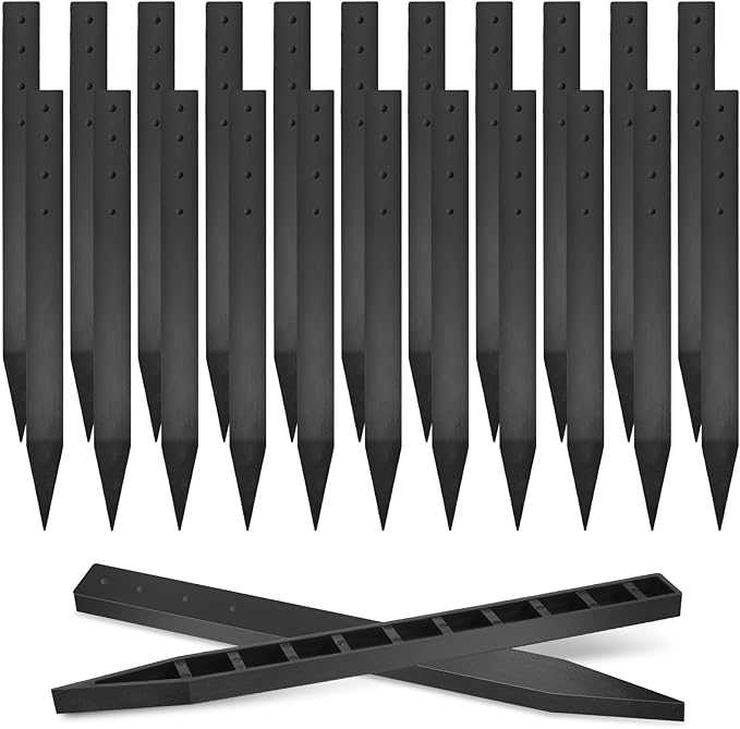 24 Pcs 12 Inch Heavy Duty Landscape Lawn Garden Border Stakes Black Plastic Stakes Easy Install Bender Board Garden Edging Thinner Terrace Outdoor Wires Bender Board Edging