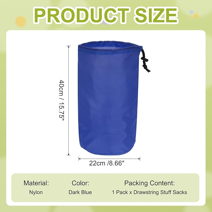 Stuff Sack, Nylon Waterproof Storage Sacks Portable Drawstring Dry Stuff Bag Gear Organization with Toggle, 9x16Inch Fit for Backpacking Camping Traveling Hiking(Dark Blue)