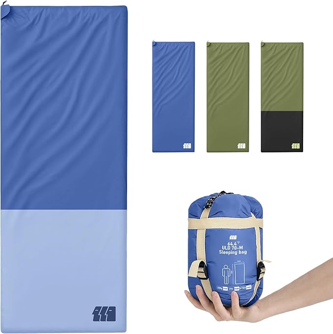 Ultralight Warm Weather Sleeping Bag - Portable, Waterproof, Compact Lightweight, Comfort with Compression Sack - Great for Outdoor Camping, Backpacking & Hiking