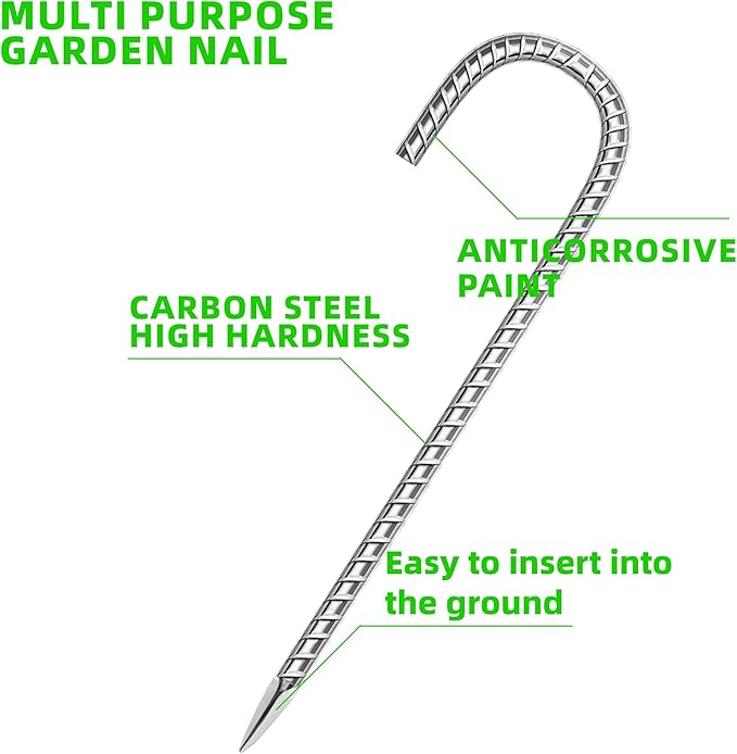 40 Pack Ground Garden Rebar Stakes Rebar 12 Inch Anti-Rust Galvanized Steel J Shape Hook Heavy Duty Ground Anchors for Tents, Position Kits,Fences, and Trampolines Landscape Fabric