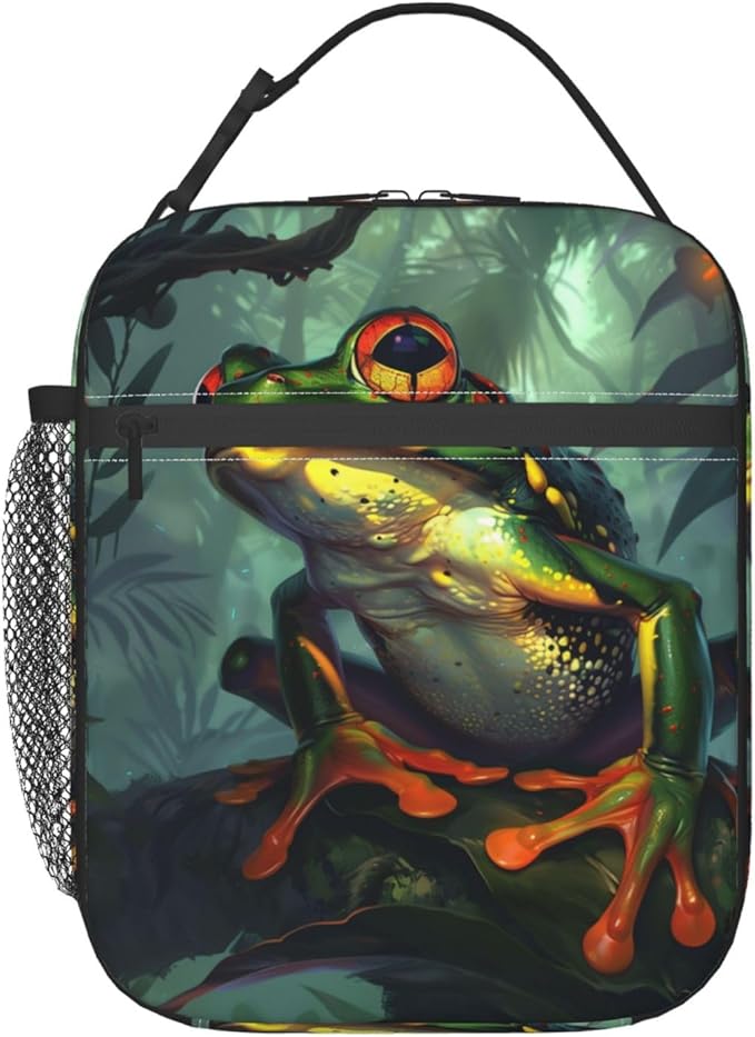 Frog Lunch Box for Kids Aldults, Realistic Animal Reusable Thermal Insulation Cooler Tote Bags, Red Eye Tree Jungle Pattern Insulated Bag for Student, School Picnic Camping Travel, Gifts
